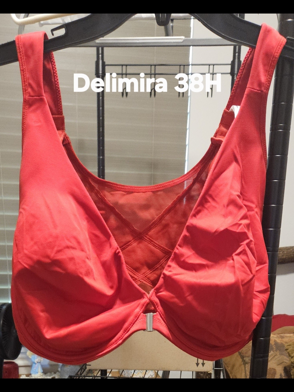 Delimira 38H Red Supportive Underwire Bra with Mesh Detail